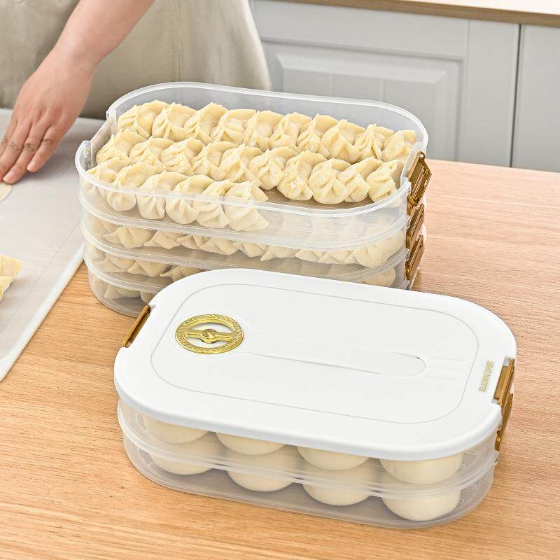新款直销家用大容量保鲜盒手提式多层饺子盘收纳盒 带计时组合冷