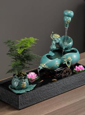 五福临门陶瓷流水葫芦喷泉摆件室内风水轮循环水招财开 业乔迁礼