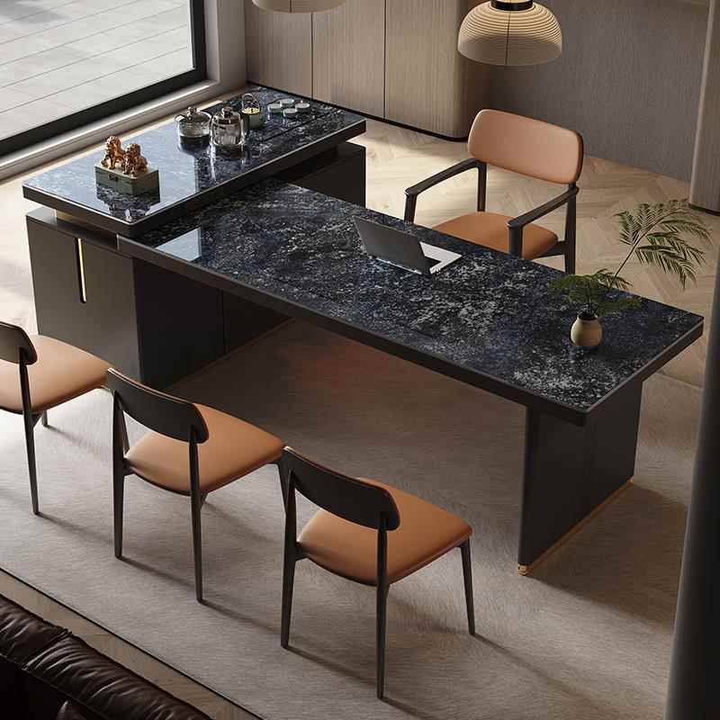 岩板茶桌书桌一体客厅泡茶两用办公桌现代家用轻奢奢石高级感茶台