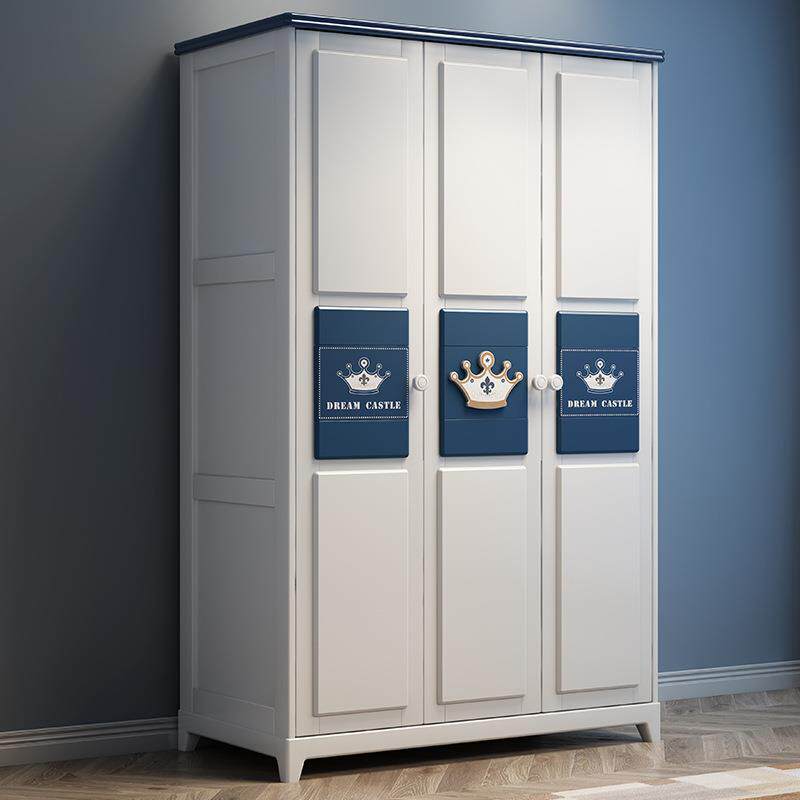 儿童实木衣柜套房衣橱地中海3门小孩房间卧室储物柜子男孩女孩