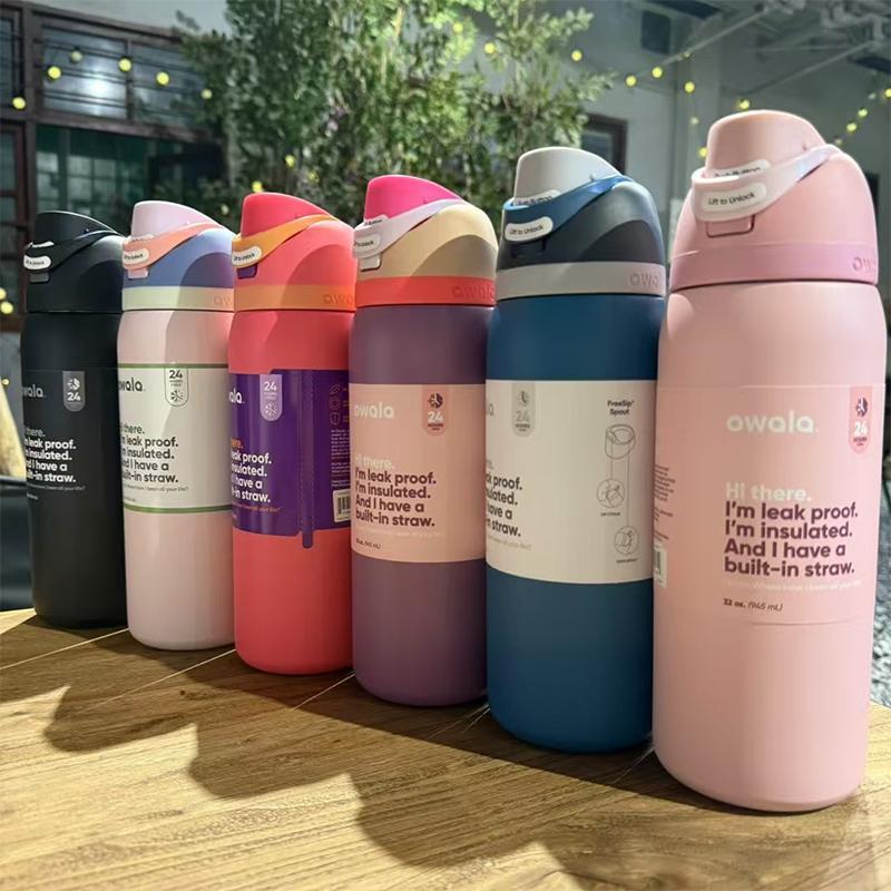 owaLa保温杯FreeSip双饮运动吸管水杯大容量304不锈钢真空手提杯