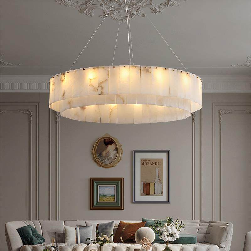 云石全铜吊灯轻奢美式复古客厅餐厅卧室现代简约法式中古大气灯具