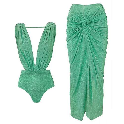 Swimsuit women's sparkling fabric deep V one-piece
