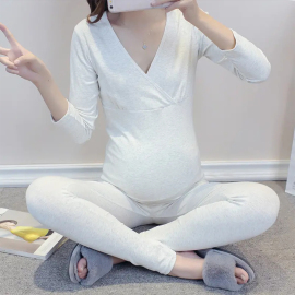 孕妇秋衣秋裤套装春秋纯棉月，子服产后哺乳喂奶睡衣家居服保暖内衣