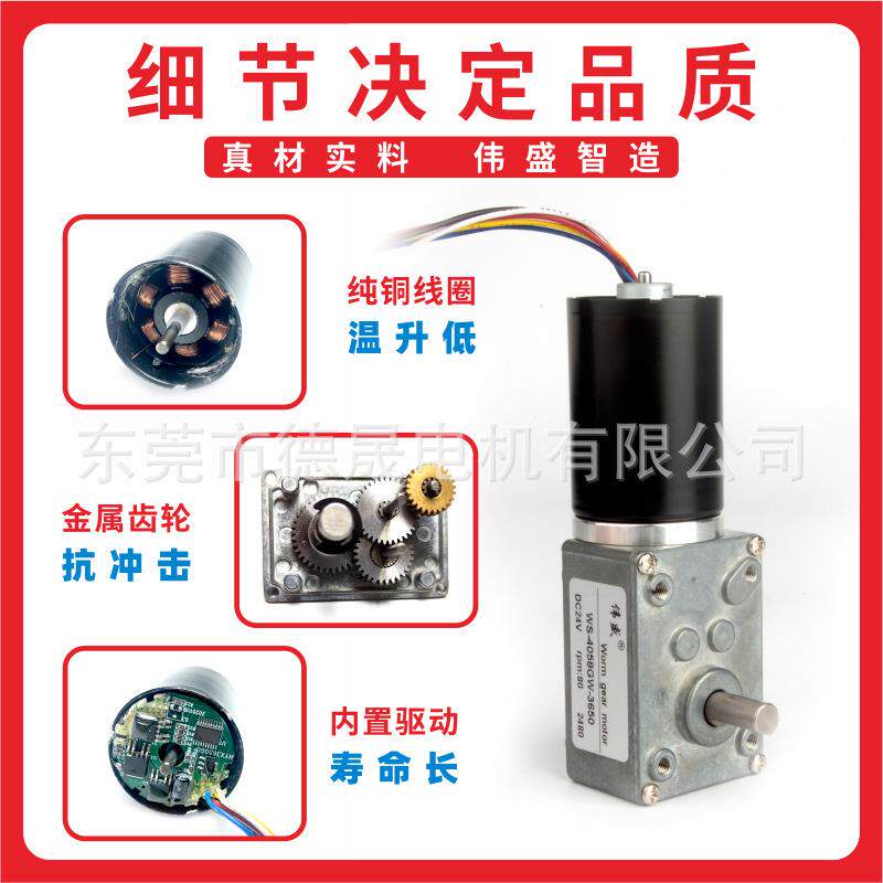 伟盛4058GW涡轮蜗杆减速电机12V24V蜗轮减速电机3650直流减速电机