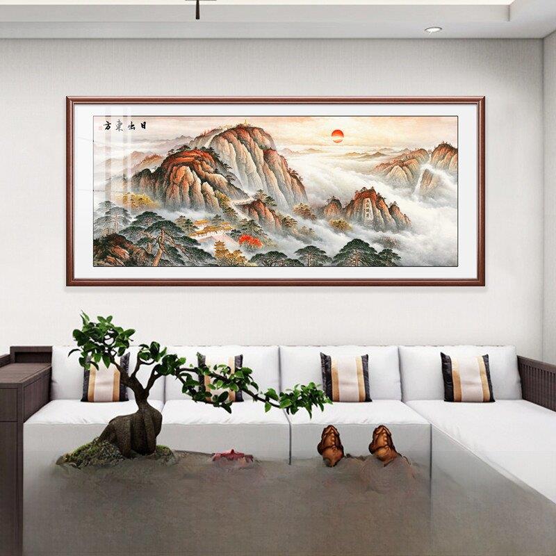 泰山日出东方挂画东墙客厅沙发背景背景画无水财富办公室装饰画横