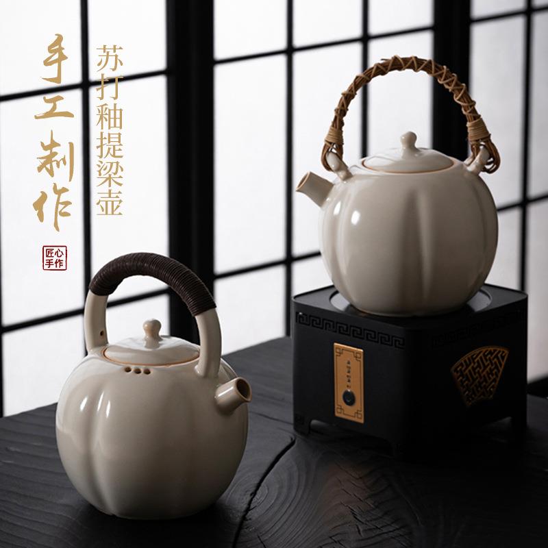 苏打釉粗陶提梁烧水壶围炉煮茶炭炉电陶炉专用茶壶原矿陶壶泡茶器