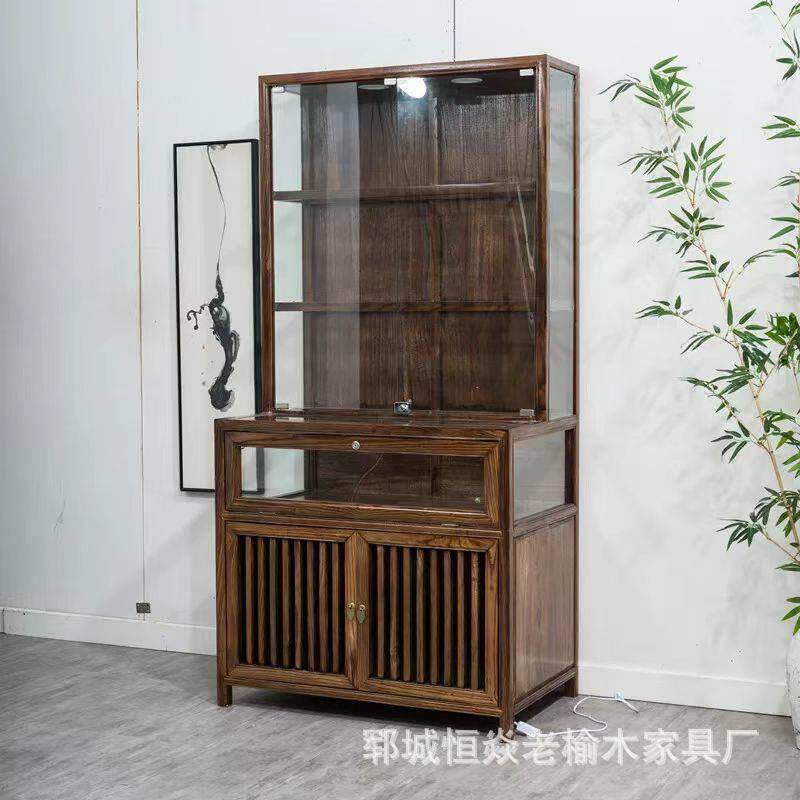 老木珠宝展示柜玉器榆首饰玻璃柜商店柜货架MZR岛台中壁柜榆木家
