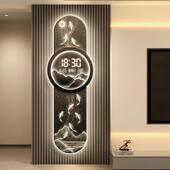 九鱼图客厅格栅电子钟装 饰挂饰带灯山水玄关电视背景墙万年历挂画