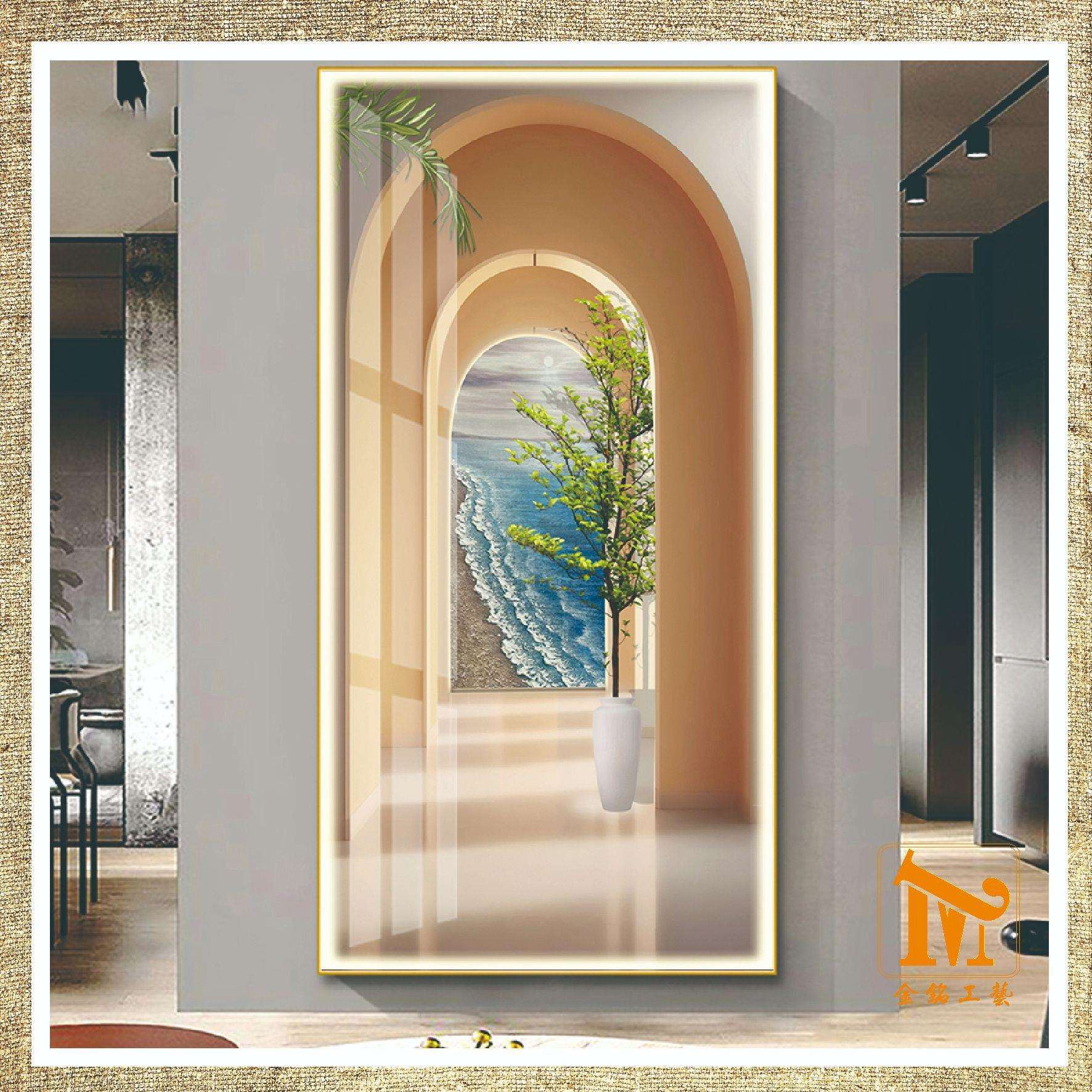 铝合金清新奶油风装饰画走廊楼梯壁画过道挂画绿植玄关画智能灯画