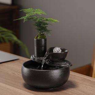 风HCI轮聚宝盆流公水喷财富陶瓷前台客水厅办室桌泉面开业礼品摆