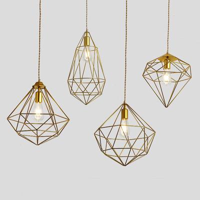 北欧钻石简约客餐厅咖啡厅西餐厅店铺单头灯饰金色铁艺几何小吊灯