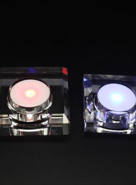 跨境LED七彩方形发光灯座定制暖白光充电款水晶玻璃灯底座