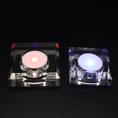 跨境LED七彩方形发光灯座定制暖白光充电款水晶玻璃灯底座