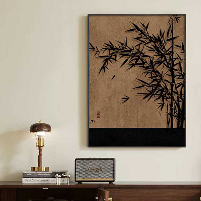 中古风挂画客厅新中式茶室禅意壁画中国风竹报平安水墨竹子装饰画