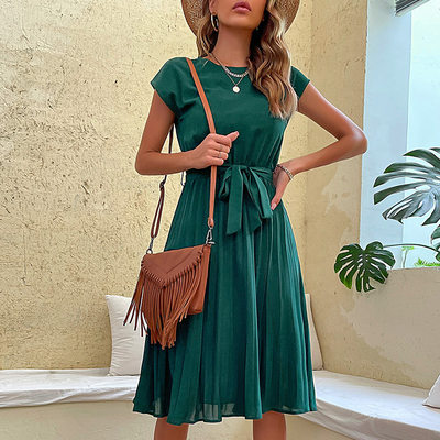 Skirt vacation women's tie up solid color dress