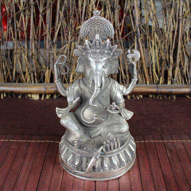 古玩杂项仿古铜器白铜书房居家摆件精工艺品四手象财神大