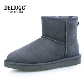 DELIUGG 防水经典系列雪地靴女羊皮毛一体中筒女靴纳米防水平底