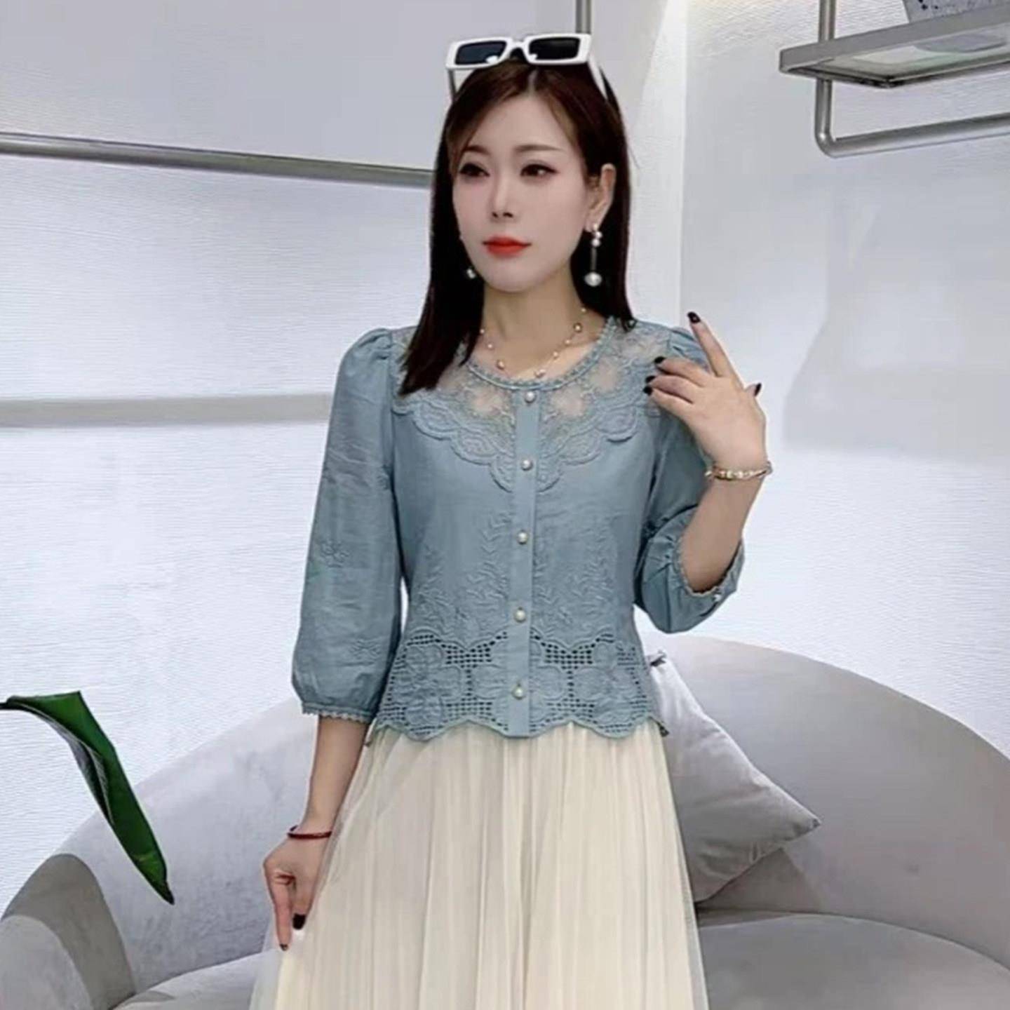 好货时尚衬衫女2026秋季新款洋气显瘦减龄蕾丝拼接七分袖甜美百搭