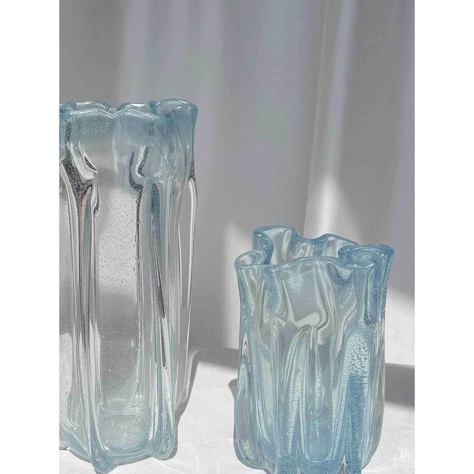 天蓝色手工玻璃花瓶现代简约风格玻璃花瓶客厅装饰品卧室花瓶家居