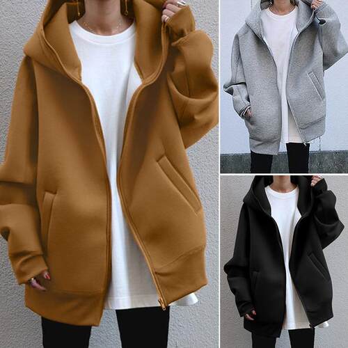 Zipper hooded long hoodie