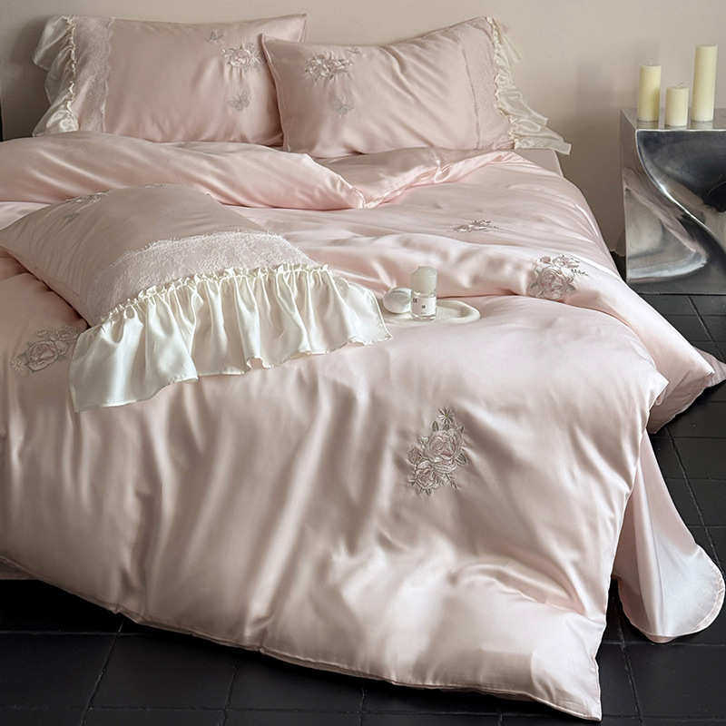 四三件套夏凉丝刺绣少女宿舍奢床单感床粉春笠被套轻心天品床件套,床上用品,床品套件/四件套/多件套,淘宝优惠券,粉丝福利购,淘宝优惠卷