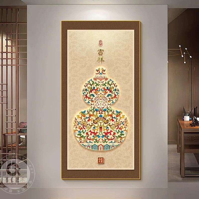 新中式玄关装饰画2025新款 金属框可轻奢风格喷绘装饰画