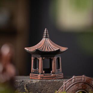 覆古陶瓷六角小亭子古桥小船微景观小摆件盆栽假山水族造景装饰品