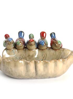 厂家直供陶瓷工艺品窑变釉水果盘摆件小鸟动物水果盘家居摆设