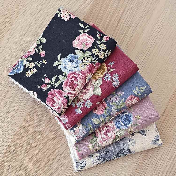 新品 日本进口印花棉麻布 手工DIY拼布布料 复古玫瑰 0611-06