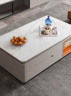 岩板茶几现代约ZWW客厅新款小户型储方视形轻物奢茶几简电柜组合