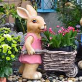 户居外园庭院可爱兔子花盆摆件家创意动物多肉2.5拉车阳台幼花儿