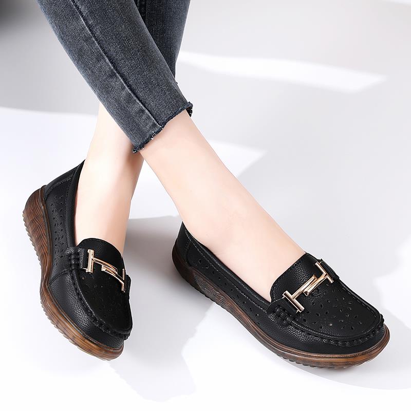 正品真皮牛筋士底豆豆鞋女鞋中年老妈妈鞋软底护鞋防滑妈妈鞋款夏