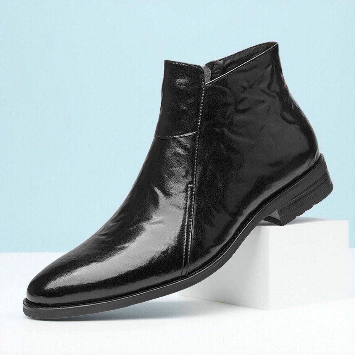 加绒真皮切尔西靴男冬季新款保暖复古尖头皮靴侧拉链英伦风高帮鞋