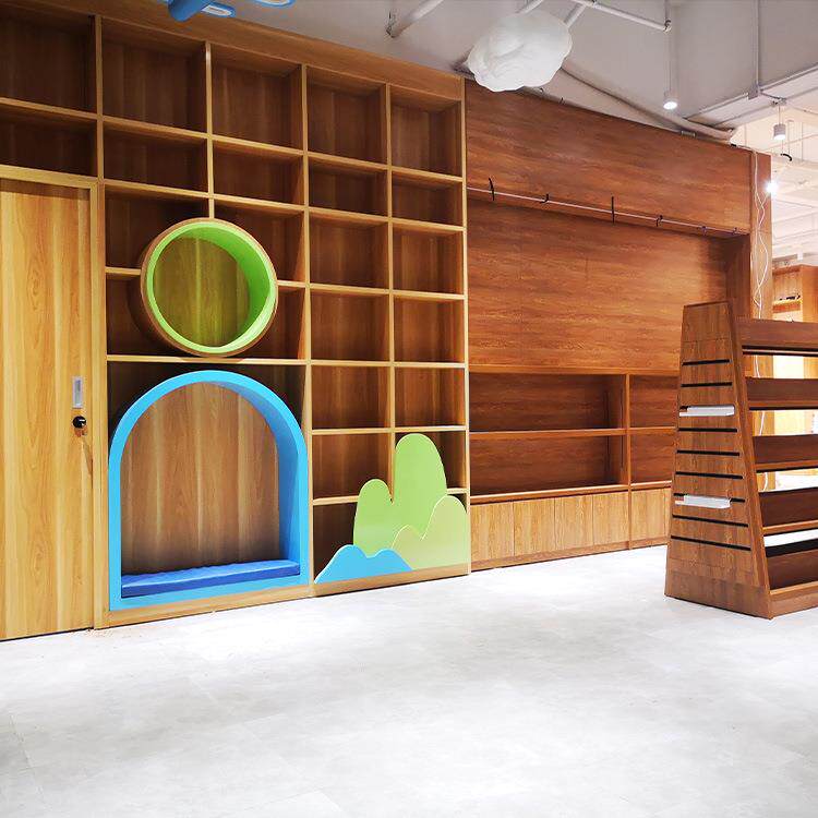 定制简约展示收纳落地书架儿童阅读区图书馆轻奢高级感实木书柜