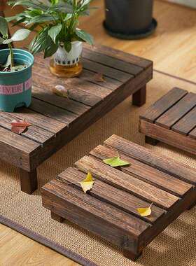 K8实木矮花架户外庭院置物架鱼缸底架子阳台落地防腐木花盆景摆放