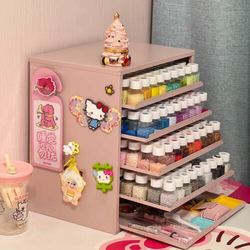 桌面拼豆收纳盒221色分装瓶专用抽屉收纳柜大容量手工材料置物架