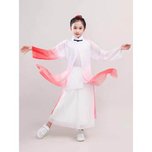 高档男童飘风逸中国儿强蹈童水墨古典演出服舞剑太极舞服少年扇子