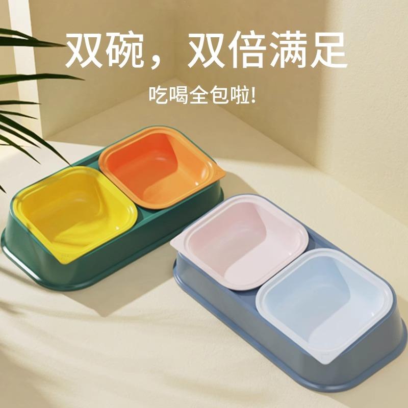 派可为猫碗双碗不锈钢猫咪碗吃饭喝水碗狗碗狗盆倾斜护颈宠物饭碗