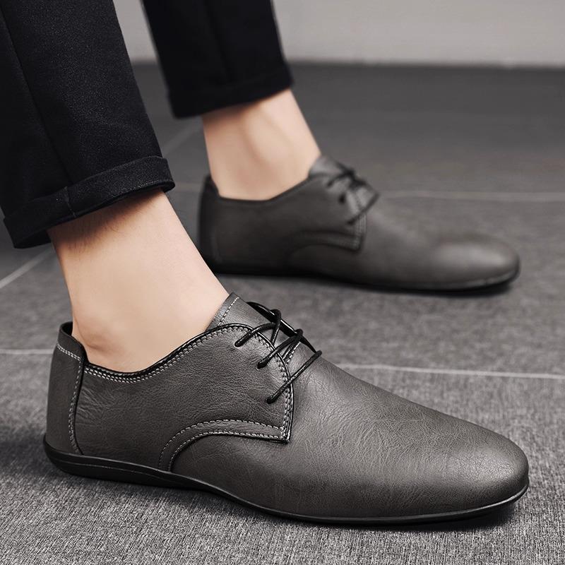 潮牌2025秋季新款时尚皮革男士休闲皮鞋百搭防滑软底尖头西装正式