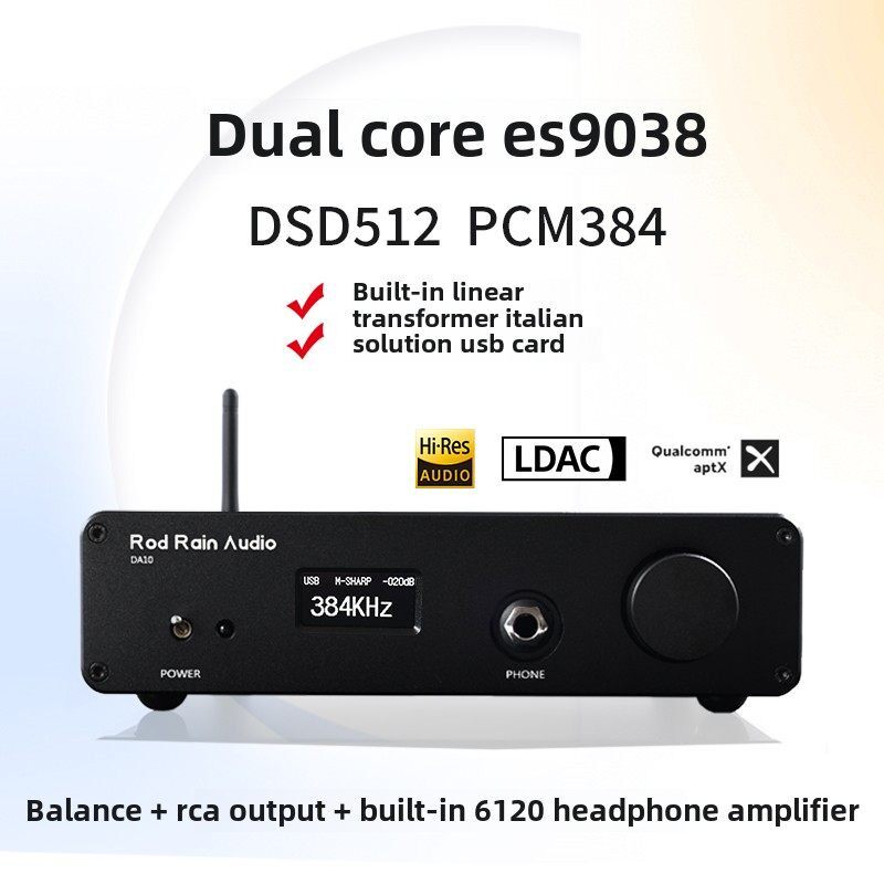 罗德雨DA10 PRO双核心ES9038 DSD512 蓝牙5.4 解码器 DAC 耳放