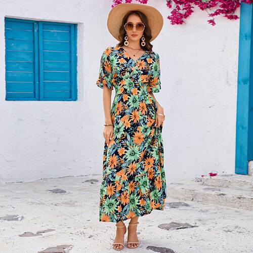 Lotus leaf short sleeved long skirt dress