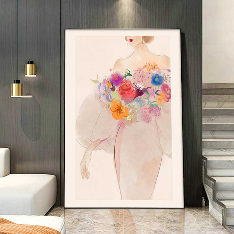 北欧风轻奢客厅装饰画粉色小清新沙发背景墙壁画竖版卧室床头挂画