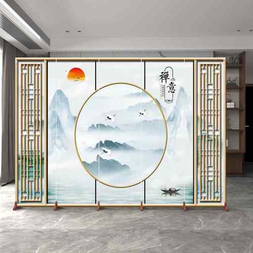 高档关新式国风彷古屏风隔断办公家用室卧室客厅玄移动推中拉折叠