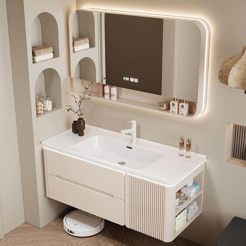 法式奶油风橡木烤漆智能圆角侧边柜橡木浴室柜陶瓷一体盆洗脸台,家装主材,浴室柜组合,淘宝优惠券,粉丝福利购,淘宝优惠卷