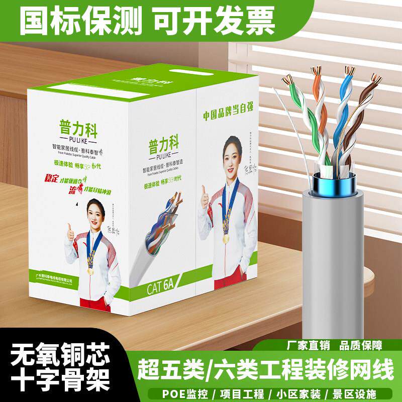 普力科单屏蔽国标过测超六类网线CAT6万兆工程无氧铜室内千兆整箱