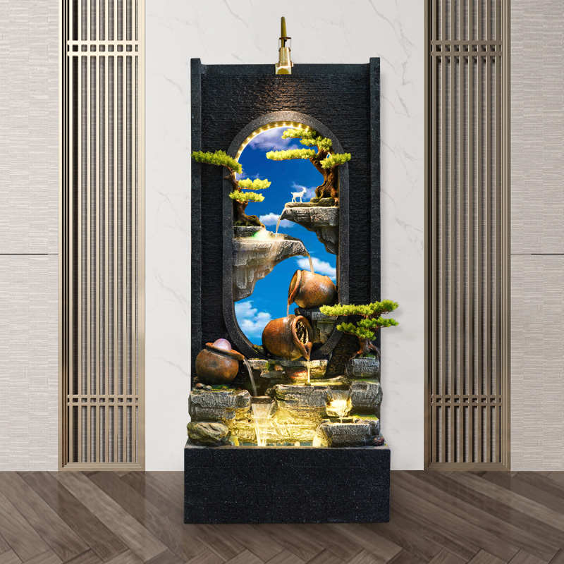 水幕墙招财落地流水摆件流水屏风隔断客厅庭院景观会所水景装饰品