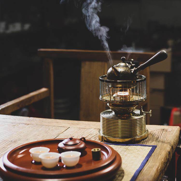 2只起批潮州紫砂工夫茶器手工铜壶烧水壶煮侧把紫铜茶鎏银铜壶