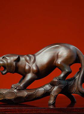 黑檀木雕老虎摆件实木雕刻下山虎生肖动物家居摆设装饰品客厅玄关