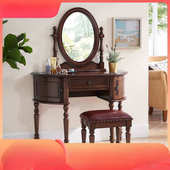 简约美式 化妆桌妆镜书桌 全实木梳妆台卧室现代小户型化妆台翻盖式